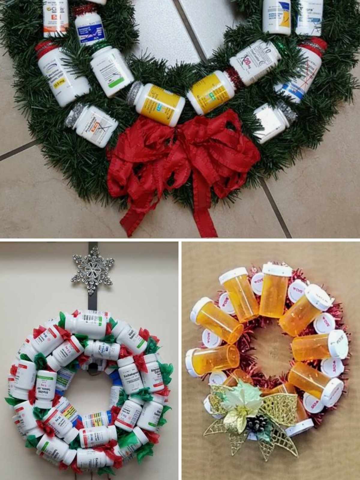 3 Pill bottle wreath examples