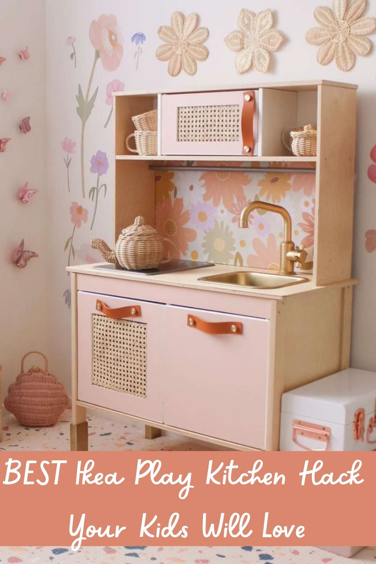 Best Ikea play Kitchen Hack your kids will love. Photo of light pink play kitchen.