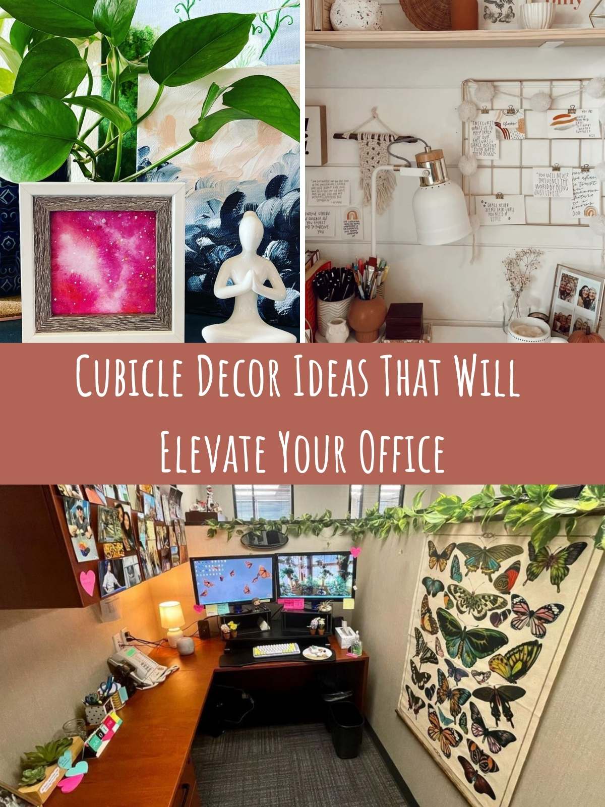 Cubicle Decor Ideas that will elevate your office. 3 different photo examples.