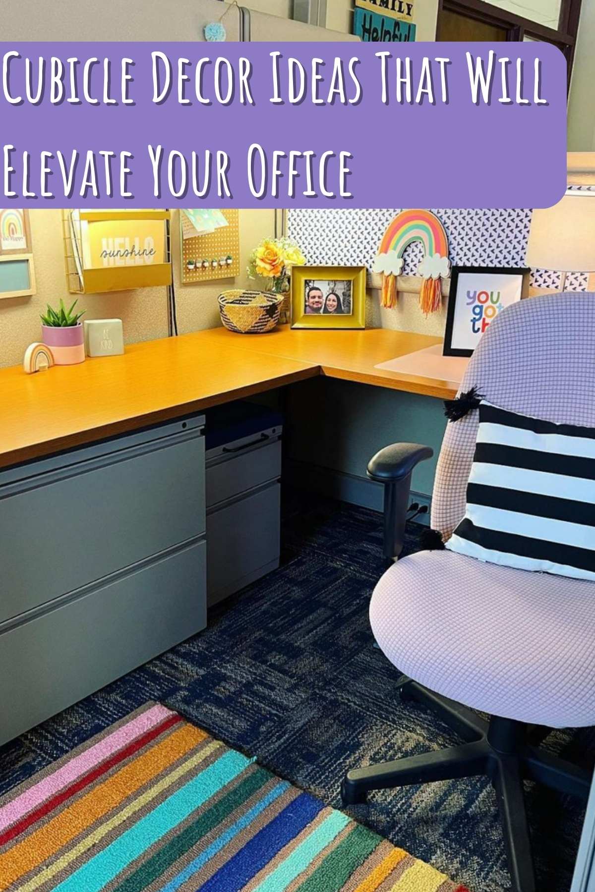 Cubicle Decor ideas that will elevate your office. Colorful office idea.