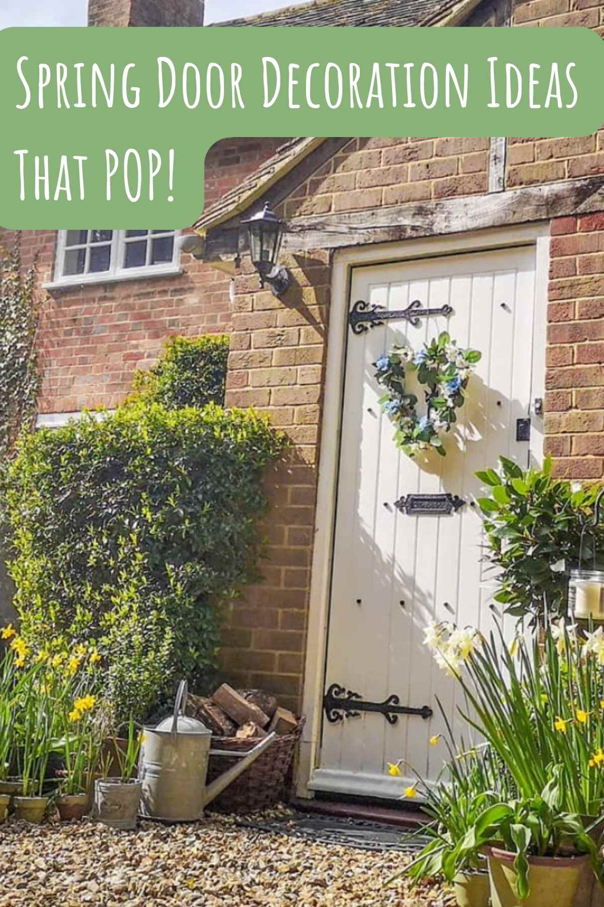Spring door decorations ideas that pop! Cute cottage with spring wreath.