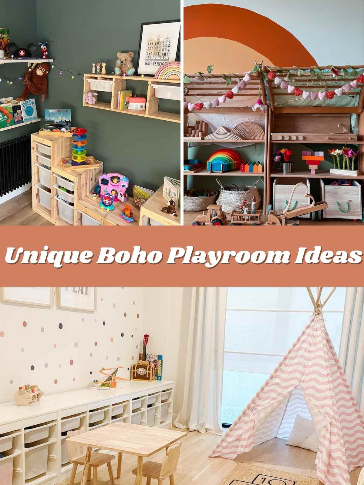 Unique Boho Playroom Ideas. 3 different playroom examples. 