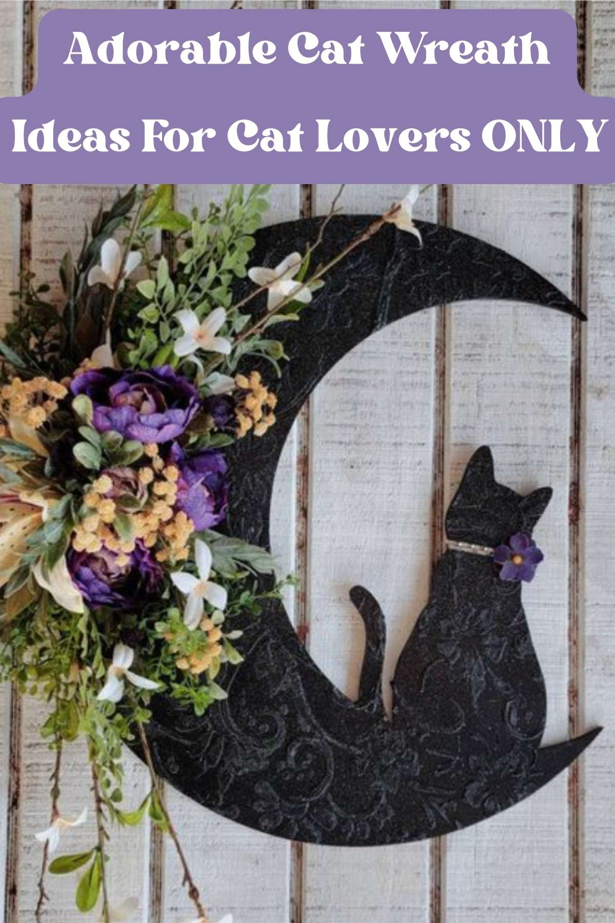 Adorable Cat Wreath ideas for cat lovers only. Cute photo of cat sitting on moon.