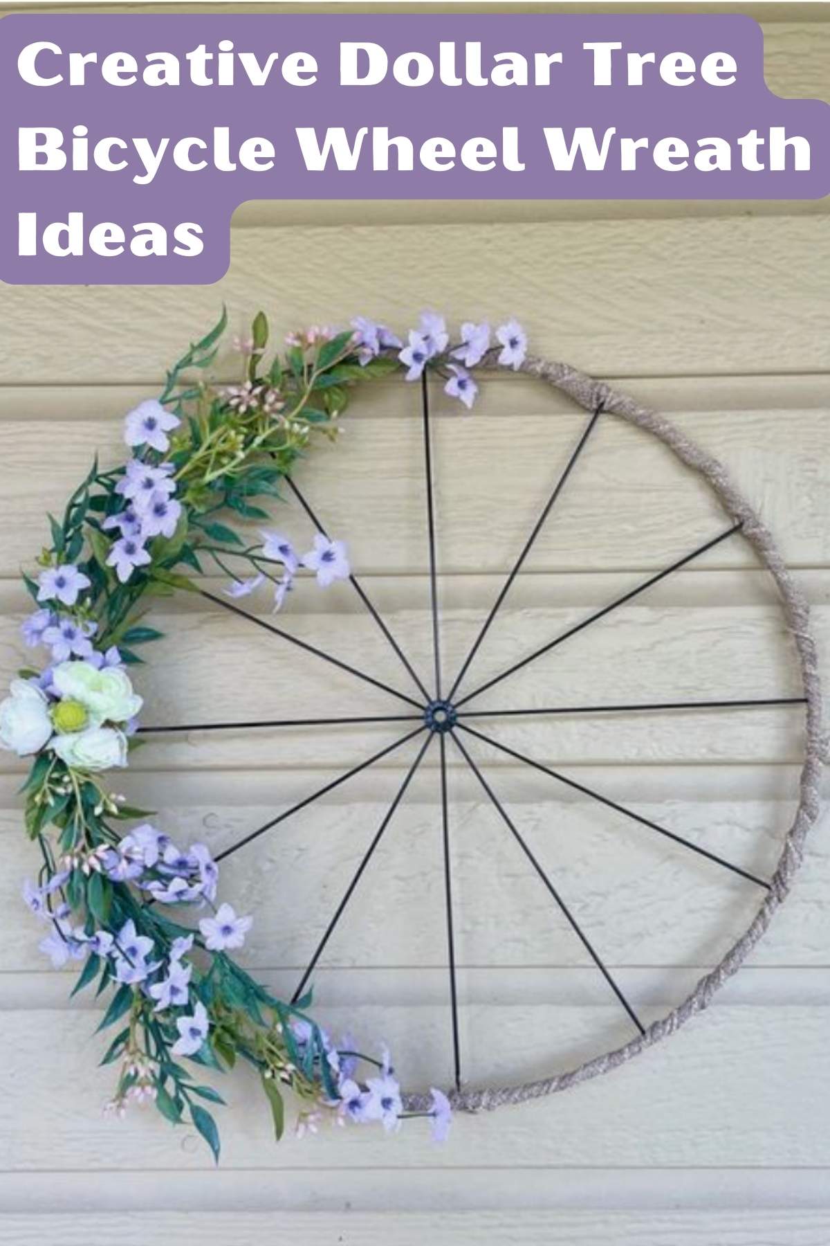 Creative Dollar Tree Bicycle Wheel Wreath Ideas. Photo of cute floral flower bike wheel.